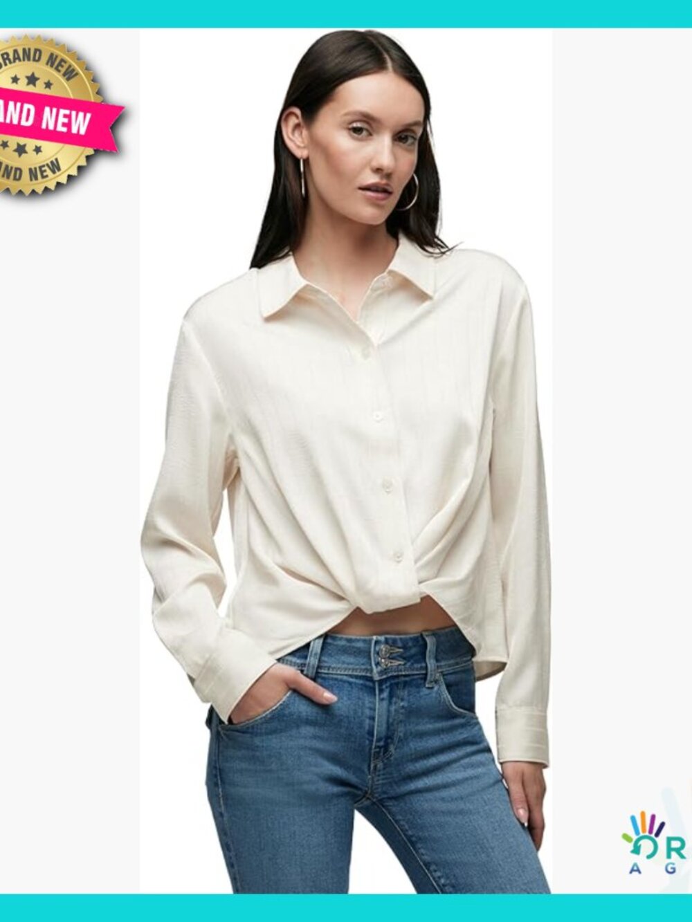 Long Sleeve Button Down Shirt Knotted Front Elegant Chic Workwear Polyester
